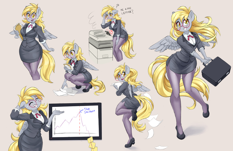 Size: 3691x2400 | Tagged: safe, artist:dstears, derpibooru import, derpy hooves, anthro, pegasus, plantigrade anthro, adorasexy, arm behind head, ass, big breasts, blonde, blouse, blushing, breasts, bubble butt, businessmare, busty derpy hooves, butt, chart, clothes, curvy, cute, derp, derpabetes, embarrassed, eyelashes, eyes closed, female, floppy ears, glasses, grin, heel pop, high heels, high res, image, jpeg, kneeling, legs, looking at you, meganekko, miniskirt, nervous, nervous grin, office, office lady, open mouth, pantyhose, paper, pencil skirt, photocopier, question mark, round glasses, secretary, sexy, shoes, side slit, skirt, skirt suit, smiling, smiling at you, socks, spread wings, stockings, stupid sexy derpy, suit, sweat, sweatdrop, thigh highs, thighs, underp, wide hips, wings, yellow eyes