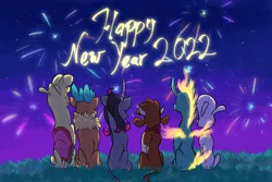 Size: 1800x1200 | Tagged: safe, artist:redahfuhrerking, derpibooru import, arizona cow, paprika paca, pom lamb, tianhuo, velvet reindeer, them's fightin' herds, arizona (tfh), community related, fightin' six, fireworks, image, oleander (tfh), paprika (tfh), png, pom (tfh), tianhuo (tfh)