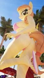 Size: 2160x3840 | Tagged: suggestive, artist:shadowboltsfm, derpibooru import, oc, oc:cream heart, anthro, plantigrade anthro, 3d, 4k, adorasexy, big breasts, bikini, blender, breasts, butt, clothes, cute, eyelashes, feet, female, flip-flops, image, legs, lipstick, looking at you, not sfm, palm tree, png, raised leg, sexy, smiling, swimsuit, toes, tree