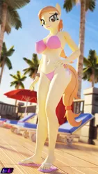 Size: 2160x3840 | Tagged: suggestive, artist:shadowboltsfm, derpibooru import, oc, oc:cream heart, anthro, plantigrade anthro, 3d, 4k, adorasexy, big breasts, bikini, blender, bracelet, breasts, clothes, cute, eyelashes, feet, female, flip-flops, hand on hip, heel pop, image, jewelry, legs, looking at you, nail polish, not sfm, palm tree, png, sexy, smiling, swimsuit, toes, tree