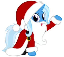 Size: 1024x912 | Tagged: artist needed, safe, derpibooru import, trixie, pony, unicorn, beard, belt, boots, christmas, clothes, coat, costume, facial hair, fake beard, female, hat, holiday, horn, image, looking at you, mare, open mouth, png, raised hoof, santa beard, santa claus, santa costume, santa hat, santa hooves, shoes, simple background, solo, transparent background, trixie claus, vector