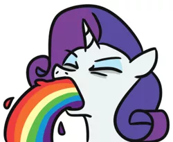 Size: 380x311 | Tagged: safe, artist:jargon scott, derpibooru import, rarity, pony, unicorn, bust, eyes closed, female, image, mare, png, puking rainbows, simple background, solo, vomit, vomiting, white background