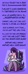 Size: 1240x3293 | Tagged: safe, artist:toonbat, derpibooru import, starlight glimmer, anthro, crying, image, patreon, png, scared, sitting on floor, sweat, this will end in tears, trembling, vulgar