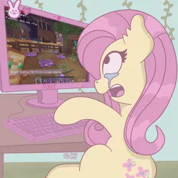 Size: 2048x2048 | Tagged: safe, artist:lynnpone, derpibooru import, angel bunny, fluttershy, pegasus, pony, female, image, meme, minecraft, png, shocked fluttershy meme, solo