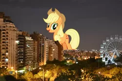 Size: 1200x798 | Tagged: safe, artist:alandssparkle, artist:jojodidu, derpibooru import, applejack, earth pony, pony, cordoba, cordoba city, female, giant earth pony, giant pony, giantess, highrise ponies, image, irl, macro, mare, photo, png, ponies in real life