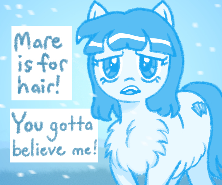 Size: 2400x2000 | Tagged: safe, artist:anonymous, artist:kidwizard, derpibooru import, oc, unofficial characters only, pony, taiga pony, chest fluff, dialogue, drawthread, image, jpeg, limited palette, looking at you, monochrome, open mouth, snow, snowfall, solo, speech bubble