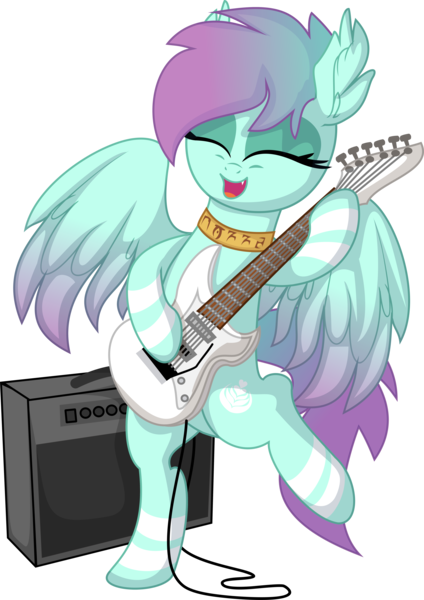 Size: 5409x7658 | Tagged: safe, artist:cyanlightning, derpibooru import, oc, oc:#c0ffee, pony, derpibooru community collaboration, .svg available, 2022 community collab, absurd resolution, amplifier, eyes closed, guitar, image, jewelry, male, musical instrument, necklace, open mouth, png, smiling, solo, standing, vector