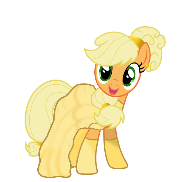 Size: 1378x1378 | Tagged: safe, artist:sunmint234, derpibooru import, applejack, earth pony, beauty and the beast, belle, clothes, disney, disney princess, female, green eyes, hair, image, looking at you, png, princess, shoes, solo, spoilers for another series, style, tail, yellow