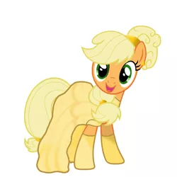 Size: 1378x1378 | Tagged: safe, artist:sunmint234, derpibooru import, applejack, earth pony, beauty and the beast, belle, clothes, disney, disney princess, female, green eyes, hair, image, looking at you, png, princess, shoes, solo, spoilers for another series, style, tail, yellow