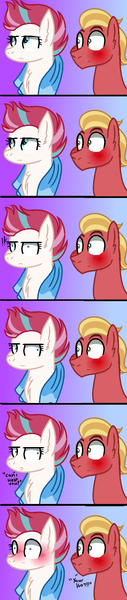 Size: 776x3680 | Tagged: safe, artist:venomtwt-artistowo, derpibooru import, sprout cloverleaf, zipp storm, earth pony, pegasus, pony, my little pony: a new generation, best ship, blushing, cute, female, g5, image, looking at each other, looking at someone, looking away, love, male, mare, png, shipping, simple background, stallion, straight, text, zippsprout