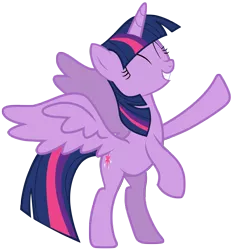 Size: 7000x7500 | Tagged: safe, artist:tardifice, derpibooru import, twilight sparkle, twilight sparkle (alicorn), alicorn, pony, gauntlet of fire, ^^, absurd resolution, bipedal, excited, eyes closed, female, full body, grin, horn, image, mare, multicolored mane, multicolored tail, png, simple background, smiling, solo, spread wings, tail, transparent background, vector, wings