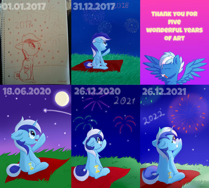 Size: 1024x921 | Tagged: safe, artist:exobass, derpibooru import, minuette, 2022, fireworks, image, improvement, jpeg, new years eve, night, redraw, solo