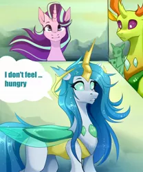 Size: 1800x2160 | Tagged: safe, artist:buvanybu, derpibooru import, queen chrysalis, starlight glimmer, thorax, changedling, changeling, changeling queen, a better ending for chrysalis, comic, female, good end, image, jpeg, king thorax, purified chrysalis, transformation, what if