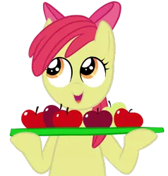 Size: 704x740 | Tagged: safe, artist:furseiseki, derpibooru import, apple bloom, earth pony, pony, apple, female, filly, foal, food, image, png, simple background, solo, transparent background, tray