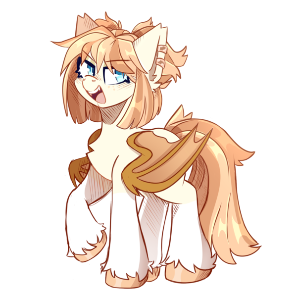 Size: 1455x1455 | Tagged: safe, artist:star-theft, derpibooru import, oc, oc:honey milk, unofficial characters only, bat pony, pony, bat pony oc, bat wings, blue eyes, ear fluff, ear piercing, eyebrows, eyebrows visible through hair, fangs, female, folded wings, full body, image, mare, open mouth, open smile, piercing, png, raised hoof, simple background, smiling, solo, standing, tail, transparent background, unshorn fetlocks, wings