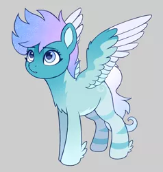 Size: 1900x2000 | Tagged: safe, artist:luminousdazzle, derpibooru import, oc, oc:arcticbreeze, unofficial characters only, pegasus, pony, chest fluff, colored, female, flat colors, full body, gray background, hoof fluff, hooves, image, looking up, mare, pegasus oc, png, simple background, solo, spread wings, standing, three quarter view, wings