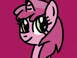 Size: 1024x768 | Tagged: safe, artist:danielthebrony57, derpibooru import, ruby pinch, pony, unicorn, bust, cute, female, filly, foal, g4, horn, image, looking at you, magenta background, pinchybetes, png, portrait, simple background, smiling, smiling at you, solo, that was fast