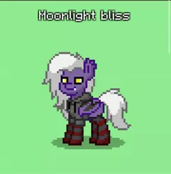 Size: 1242x1263 | Tagged: safe, derpibooru import, oc, oc:moonlight bliss, unofficial characters only, bat pony, pony, pony town, bat pony oc, bat wings, clothes, ear fluff, ear tufts, fangs, folded wings, full body, green background, hoodie, image, jpeg, shadow, simple background, smiling, socks, solo, standing, striped socks, tail, white mane, white tail, wings, yellow eyes