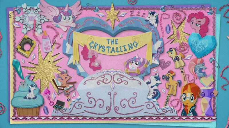 Size: 1280x720 | Tagged: safe, derpibooru import, pinkie pie, princess flurry heart, shining armor, sunburst, twilight sparkle, pony, the crystalling, baby bottle, baby flurry heart's heartfelt scrapbook, female, image, jpeg, male, rattle