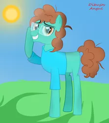 Size: 1600x1800 | Tagged: safe, artist:1mber_angul, derpibooru import, oc, oc:kalo alcott, earth pony, pony, background pony, day, field, image, png, scholar