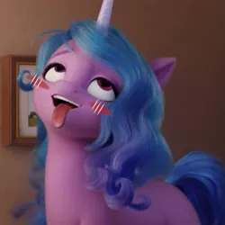Size: 803x803 | Tagged: suggestive, derpibooru import, edit, edited screencap, screencap, izzy moonbow, unicorn, my little pony: a new generation, ahegao, ahego meme, blushing, derpibooru exclusive, g5, heart eyes, image, looking up, open mouth, png, tongue out, wingding eyes