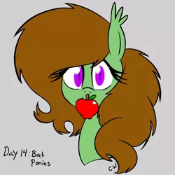 Size: 1000x1000 | Tagged: safe, artist:chelseawest, derpibooru import, oc, oc:painted petal, bat pony, apple, bat ponified, food, image, jpeg, ponytober, race swap