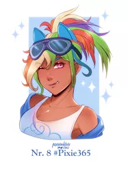 Size: 3059x4096 | Tagged: safe, artist:pixieinktvis, derpibooru import, kotobukiya, rainbow dash, human, female, high res, humanized, image, jpeg, kotobukiya rainbow dash, one eye closed, solo, wink