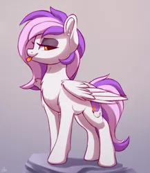 Size: 2000x2300 | Tagged: safe, artist:luminousdazzle, derpibooru import, oc, oc:mewio, unofficial characters only, pegasus, pony, :p, eyeshadow, female, image, lidded eyes, looking at you, makeup, mare, pegasus oc, png, simple background, solo, solo female, tongue out, wings