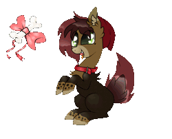 Size: 2288x1852 | Tagged: safe, artist:kaikururu, derpibooru import, oc, unofficial characters only, pony, animated, behaving like a dog, bone, bow, chest fluff, collar, ear fluff, gif, image, rearing, simple background, solo, tail, tail wag, transparent background