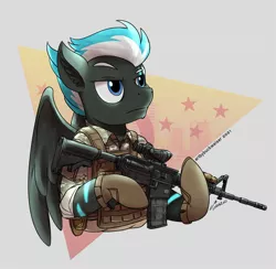 Size: 1920x1872 | Tagged: safe, artist:buckweiser, derpibooru import, oc, oc:moonmart, commission, gun, image, jpeg, m4, m4a1, male, rifle, solo, weapon, your character here