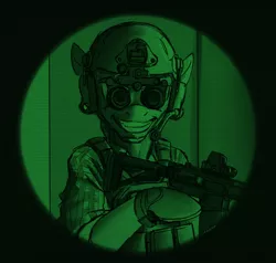 Size: 1920x1824 | Tagged: safe, artist:buckweiser, derpibooru import, oc, unofficial characters only, derpibooru exclusive, garand thumb, goggles, grin, gun, image, meme, night vision goggles, png, ponified meme, rifle, smiling, solo, weapon