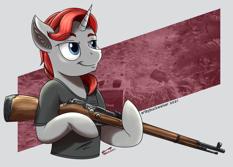 Size: 1920x1378 | Tagged: safe, artist:buckweiser, derpibooru import, oc, oc:andriy koltyk, unicorn, commission, gun, image, jpeg, male, mosin nagant, rifle, solo, weapon, ych result, your character here