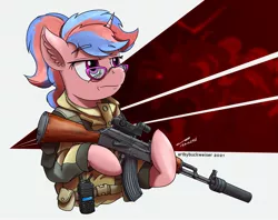 Size: 1920x1518 | Tagged: safe, alternate version, artist:buckweiser, derpibooru import, oc, oc:bree, unicorn, akm, commission, female, gun, image, jpeg, rifle, weapon, ych result, your character here