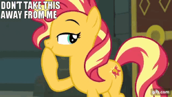 Size: 640x360 | Tagged: safe, derpibooru import, edit, edited screencap, editor:quoterific, screencap, sunset shimmer, twilight sparkle, twilight sparkle (alicorn), alicorn, pony, unicorn, equestria girls, equestria girls series, forgotten friendship, animated, bipedal, don't take this away from me, duo, duo female, eyes closed, female, gif, gifs.com, image, impact font, mare, open mouth, smiling, smirk, smug, smugset shimmer, spread wings, talking, text, wings