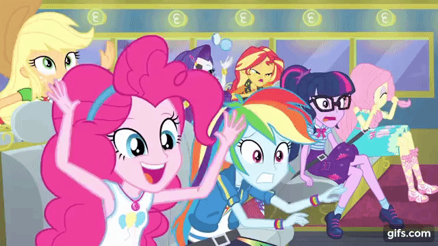 Size: 640x360 | Tagged: safe, derpibooru import, screencap, applejack, fluttershy, pinkie pie, rainbow dash, rarity, sci-twi, sunset shimmer, twilight sparkle, equestria girls, equestria girls series, road trippin, animated, applejack's hat, armpits, bowtie, bracelet, clothes, cowboy hat, cute, cutie mark, cutie mark on clothes, diapinkes, eyes closed, female, geode of empathy, geode of fauna, geode of shielding, geode of sugar bombs, geode of super speed, geode of super strength, geode of telekinesis, gif, gifs.com, glasses, hat, hoodie, humane five, humane seven, humane six, image, jacket, jewelry, leather, leather jacket, magical geodes, necklace, one of these things is not like the others, open mouth, open smile, pinkie being pinkie, ponytail, rarity peplum dress, sandals, school bus, slow motion, smiling, tanktop