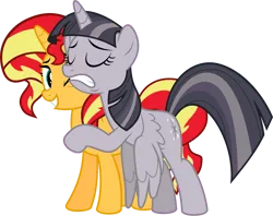 Size: 4003x3164 | Tagged: safe, artist:jhayarr23, artist:wardex101, derpibooru import, edit, sunset shimmer, twilight sparkle, twilight sparkle (alicorn), alicorn, pony, unicorn, equestria girls, equestria girls series, forgotten friendship, discorded, discorded twilight, don't take this away from me, duo, faic, image, png, sad, simple background, sorrow, transparent background, vector