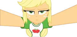 Size: 1114x545 | Tagged: safe, derpibooru import, edit, edited screencap, screencap, applejack, camping must-haves, equestria girls, equestria girls series, spoiler:eqg series (season 2), annoyed, applejacked, background removed, freckles, image, muscles, png, simple background, transparent background