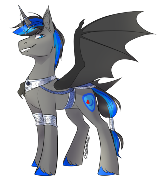 Size: 1098x1200 | Tagged: safe, artist:its-gloomy, derpibooru import, oc, oc:candor champion, alicorn, bat pony, bat pony alicorn, bat wings, digital art, fangs, horn, horn jewelry, image, jewelry, png, simple background, smiling, smirk, smug, solo, spread wings, tail, tail wrap, transparent background, wings