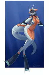 Size: 4017x6076 | Tagged: safe, artist:龙宠, derpibooru import, oc, oc:shanher, unofficial characters only, anthro, dragon, seal, big breasts, binding, breasts, clothes, image, latex, latex suit, png, shackles, solo, swimsuit, wetsuit