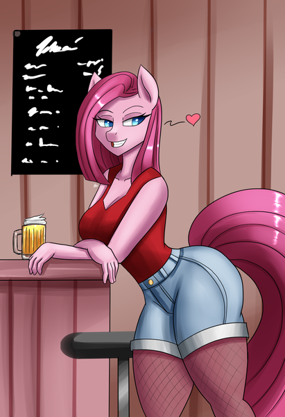 Size: 1300x1900 | Tagged: safe, artist:zachc, derpibooru import, pinkie pie, anthro, earth pony, clothes, denim shorts, image, pinkamena diane pie, png, shirt, shorts, sleeveless, sleeveless shirt, solo