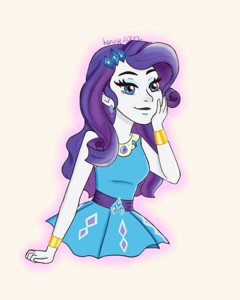 Size: 1080x1350 | Tagged: safe, artist:kenny2002, derpibooru import, rarity, equestria girls, equestria girls series, bracelet, clothes, cutie mark, cutie mark on clothes, female, geode of shielding, hairpin, image, jewelry, jpeg, magical geodes, rarity peplum dress, smiling, solo