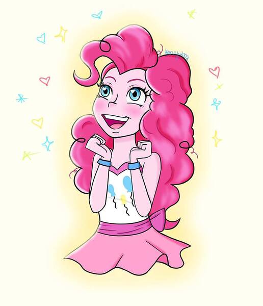 Size: 1080x1256 | Tagged: safe, artist:kenny2002, derpibooru import, pinkie pie, equestria girls, bare shoulders, blushing, clothes, cutie mark, cutie mark on clothes, female, image, jpeg, open mouth, open smile, sleeveless, smiling, solo, strapless