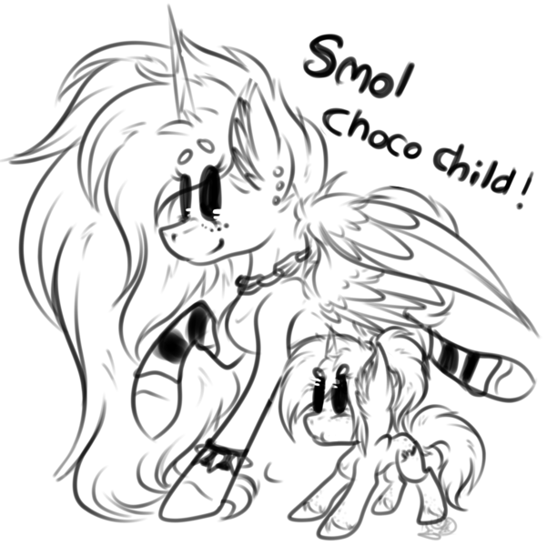 Size: 1035x1033 | Tagged: safe, artist:beamybutt, derpibooru import, oc, oc:heart sketch, oc:moonbeam, unofficial characters only, alicorn, pony, alicorn oc, chains, duo, female, filly, foal, horn, image, lineart, mare, png, simple background, smiling, white background, wings