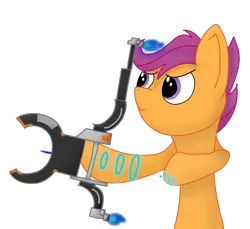 Size: 1750x1600 | Tagged: safe, artist:kanw, derpibooru import, scootaloo, pegasus, pony, bow (weapon), image, lenz, newbie artist training grounds, png, simple background, solo, transparent background, warframe, weapon