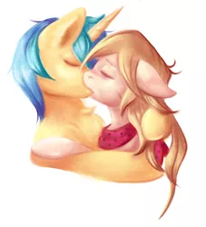 Size: 2480x2729 | Tagged: safe, artist:coco-drillo, derpibooru import, oc, oc:cocodrillo, oc:dex, unofficial characters only, earth pony, pony, unicorn, blushing, bust, caress, chest fluff, clothes, codex, couple, deep kissing, duo, ear blush, ear fluff, earth pony oc, embrace, eyes closed, floppy ears, high res, horn, hug, hugging a pony, image, kissing, messy mane, oc x oc, passionate, png, scar, scarf, ship, shipping, simple background, unicorn oc, yellow background