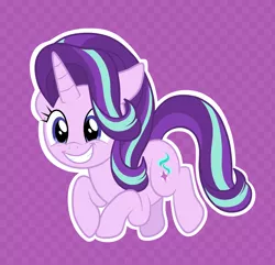 Size: 2830x2727 | Tagged: safe, artist:squipycheetah, derpibooru import, starlight glimmer, pony, unicorn, cute, female, floppy ears, glimmerbetes, hair over one eye, happy, image, mare, outline, png, purple background, simple background, smiling, solo, white outline