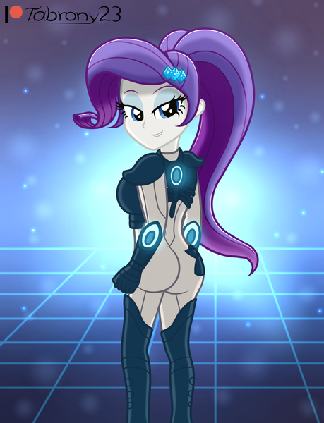 Size: 1228x1604 | Tagged: safe, artist:tabrony23, derpibooru import, rarity, equestria girls, beautiful, bedroom eyes, butt, clothes, commission, cosplay, costume, female, image, looking at you, looking back, patreon, patreon logo, png, sexy, smiling, solo, solo female, starcraft