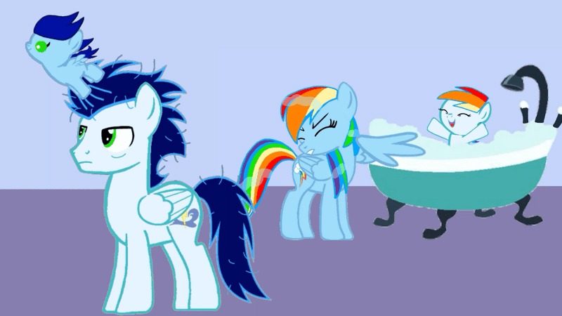 Size: 1920x1080 | Tagged: safe, artist:mlplary6, derpibooru import, rainbow dash, soarin', oc, oc:blue skies, oc:speedy dash, pegasus, pony, animated, baby, female, filly, filly rainbow dash, gif, image, male, offspring, parent:rainbow dash, parent:soarin', parents:soarindash, shipping, siblings, soarindash, straight, tired, twins, younger