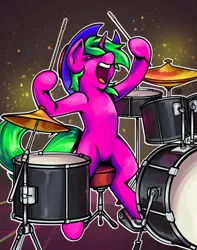 Size: 727x921 | Tagged: safe, derpibooru import, oc, oc:skrrah, pony, unicorn, drum kit, drumming, drums, image, jpeg, musical instrument, open mouth