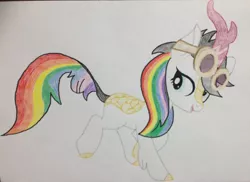 Size: 1280x934 | Tagged: safe, artist:shield-wing1996, derpibooru import, oc, oc:lightning bliss, unofficial characters only, kirin, cute, goggles, image, jpeg, ocbetes, solo, species swap, traditional art